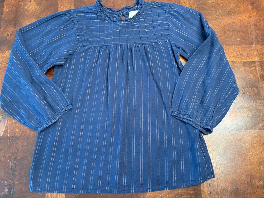Maeve Anthropologie Navy Gold Stripe Pintuck Blouse Small